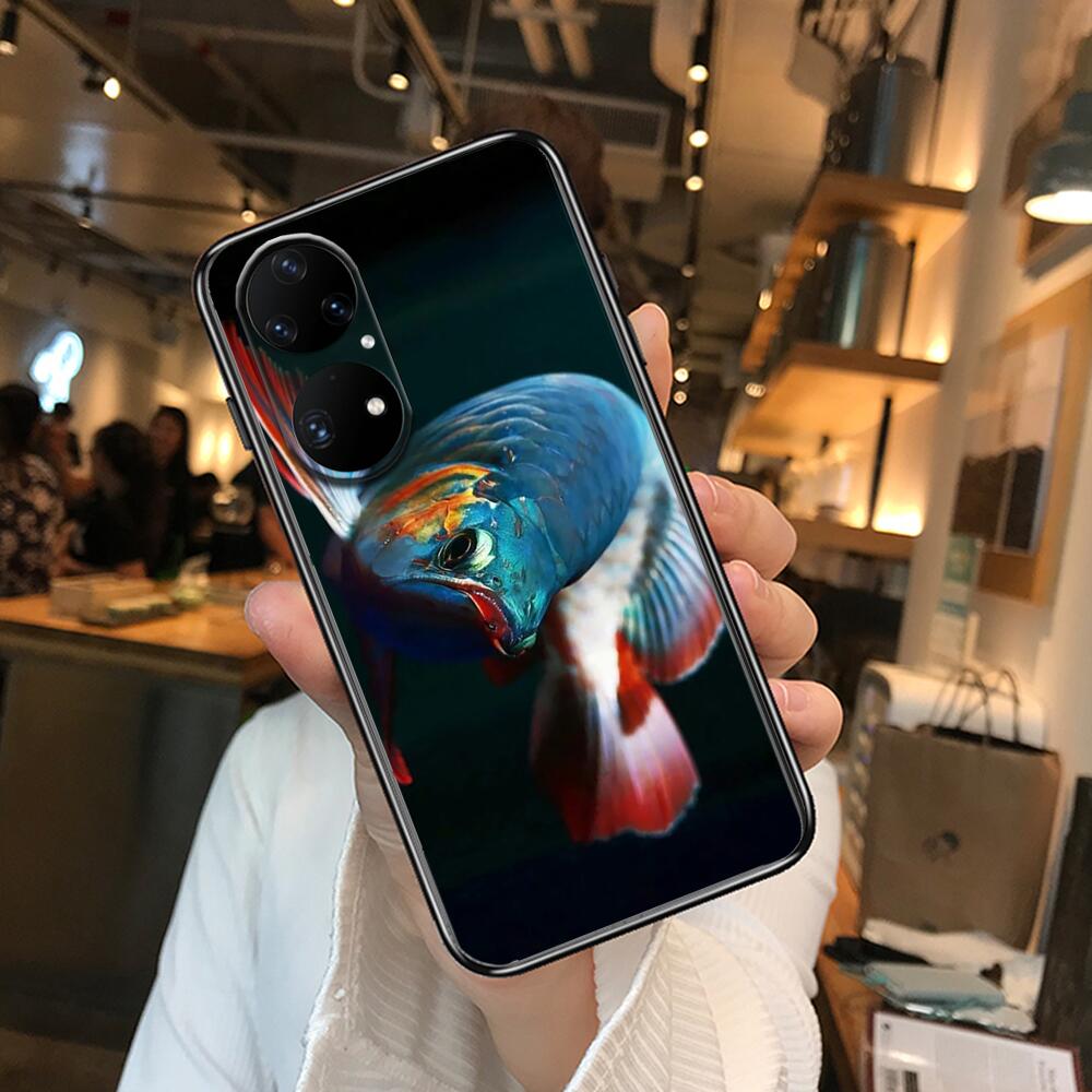 Etui na telefon z karpiem koi do Huawei p50 P40 p30 P20 10 9 8 Lite E Pro Plus czarne Etui Coque Malowanie Hoesjes komiks fas