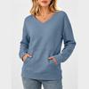 Women's Casual V-Neck Long Sleeve Pullover Sweatshirt with Pockets