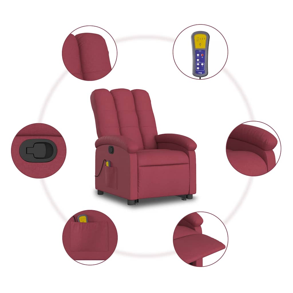 Vidaxl Lift and Massage Armchair, Reclining, Burgundy, Fabric Upholstered