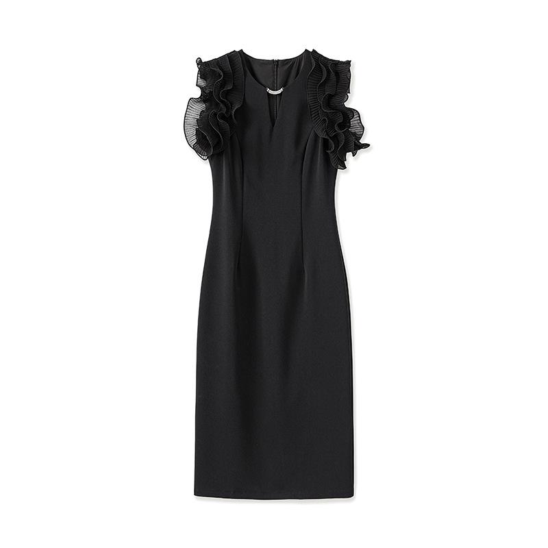 Shenzhen Nanyou Off-Shoulder Wooden Ear Edge Summer Dress - Celebrity Style Elegant Hip Skirt for Women