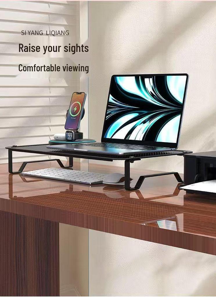 Laptop & Monitor Stand: Durable, Heat-Dissipating, Height-Adjustable, Home Desktop Support.