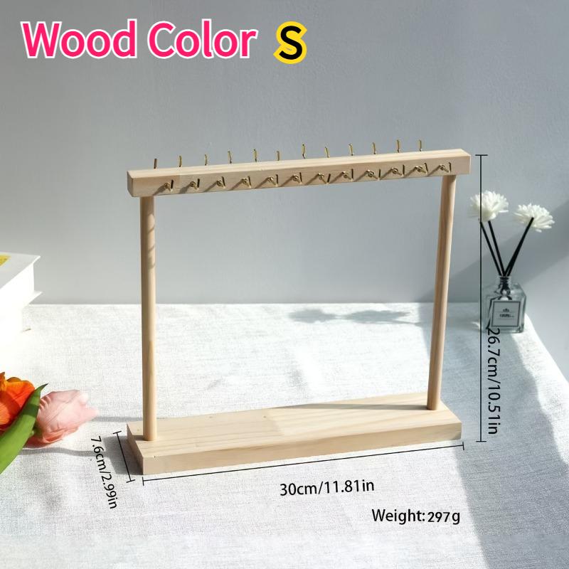 Wooden Double-Row Jewelry Display Rack Elegant Jewelry Organizer with Hooks for Necklaces Bracelets Earrings Rings Space-Saving
