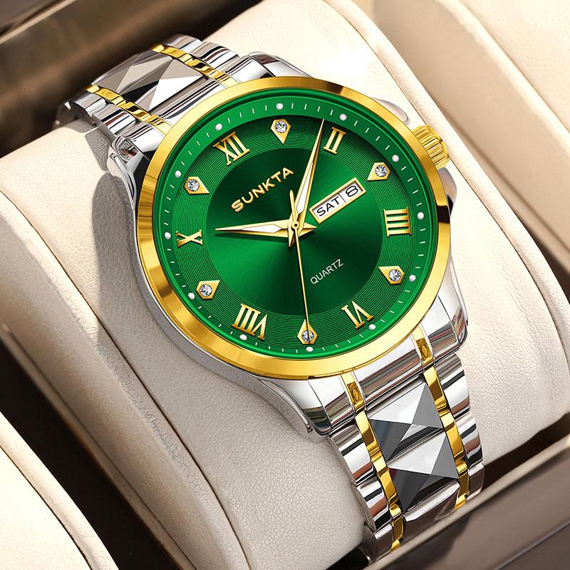 SUNKTA Damen-Quarz-Armbanduhr Elegant Mode Wasserdicht Leuchtende Uhr Für Damen Kreatives Grünes Diamant-Zifferblatt Damenuhren