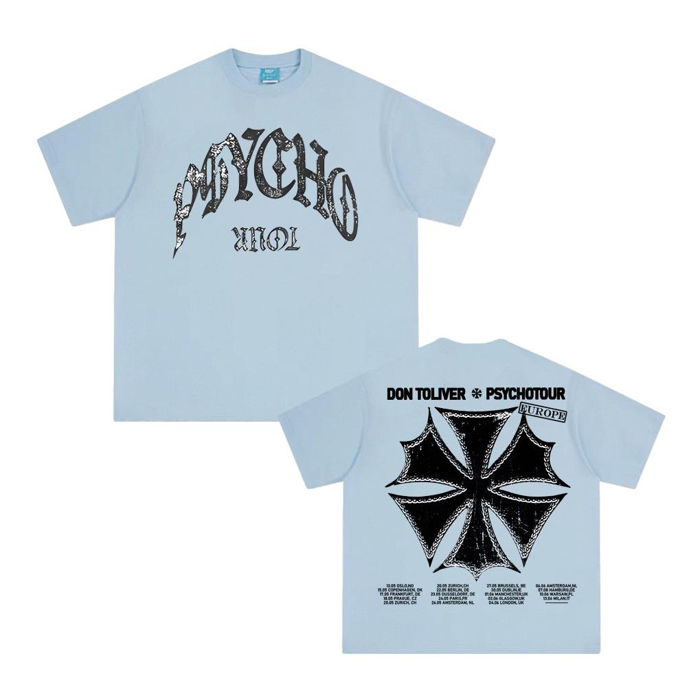 Don Toliver Grafické potisky Topy 100% Bavlna Kulatý výstřih Měkké Tričko PSYCHO TOUR EMBLEM TEE Dámské Oblečení Topy