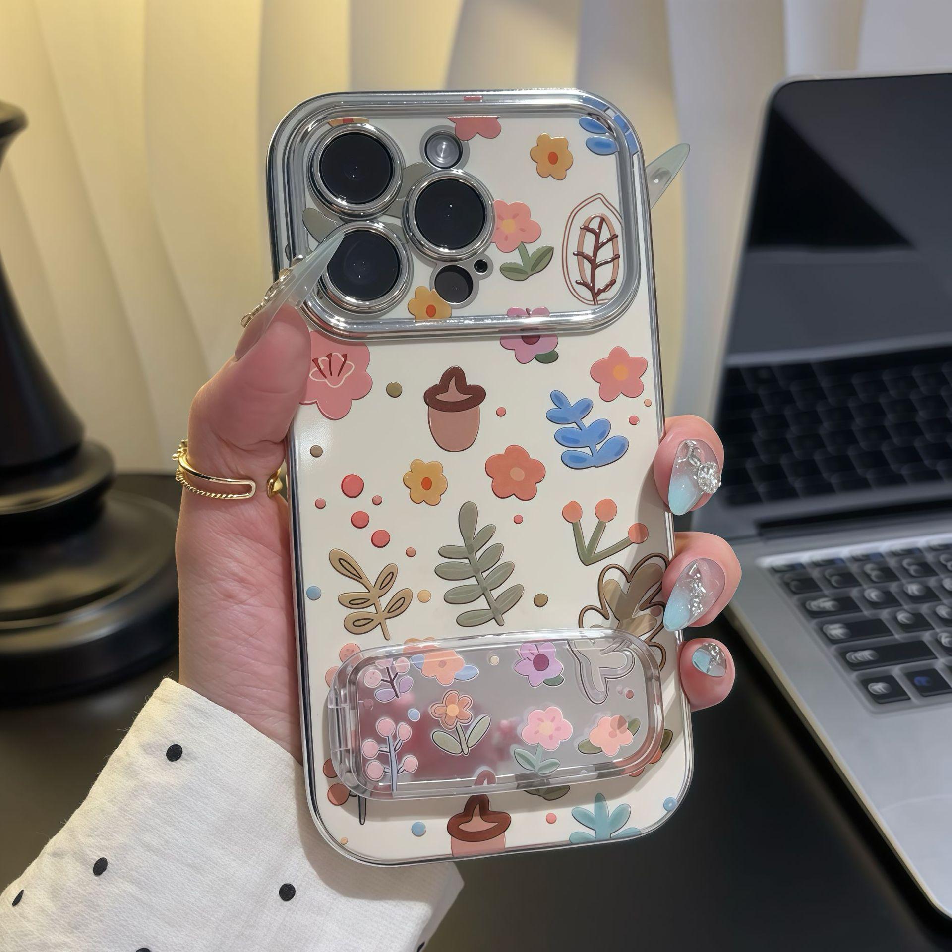 

Кронштейн для цветов для Apple 16E Новая модель 15promax Мультяшный 14plus Гальваническое покрытие для IPhone13/12 For Apple 6G/6S