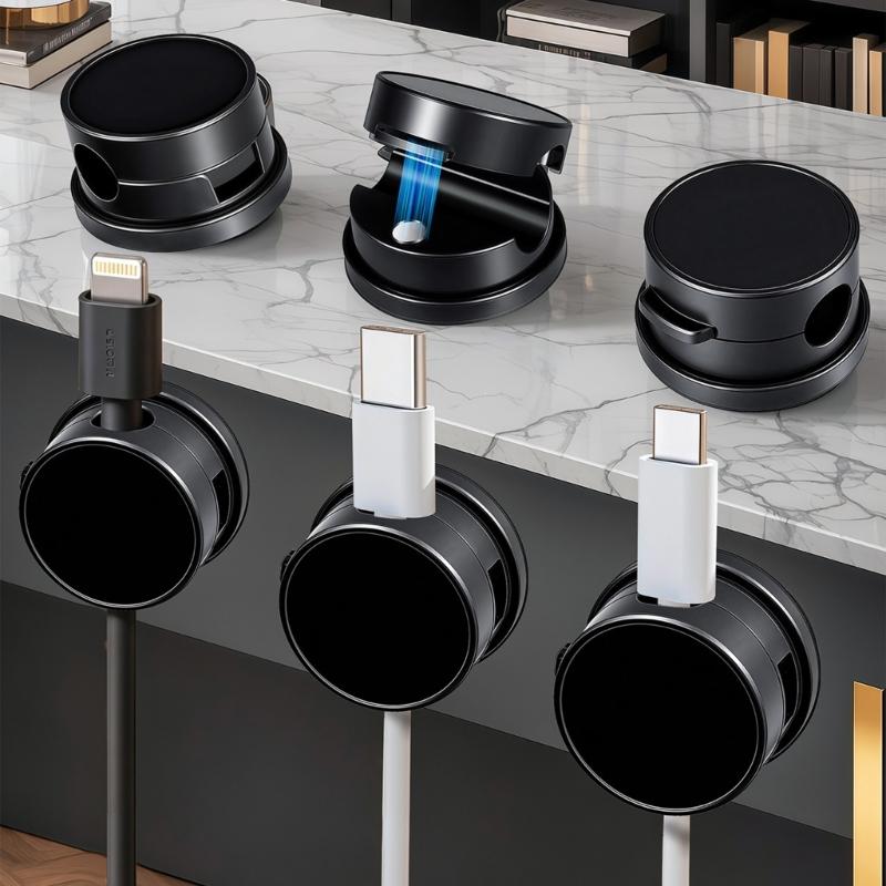 6Pieces 360 Degree Rotating Cord Keeper Magnetic Cable Organiser Adhesive Cable Clip For Desk Cable Cord Management