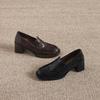 Krazing Pot Sheepskin Round Toe Thick Med Heels Spring Shoes Slip On Big Size 42 Loafers Women Platform Pumps