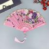 Chinese Style Flower Folding Fan with Tassels Portable Summer Hand Held Cooling Fan Decoration Dance Performance Props Party Costume Accessories