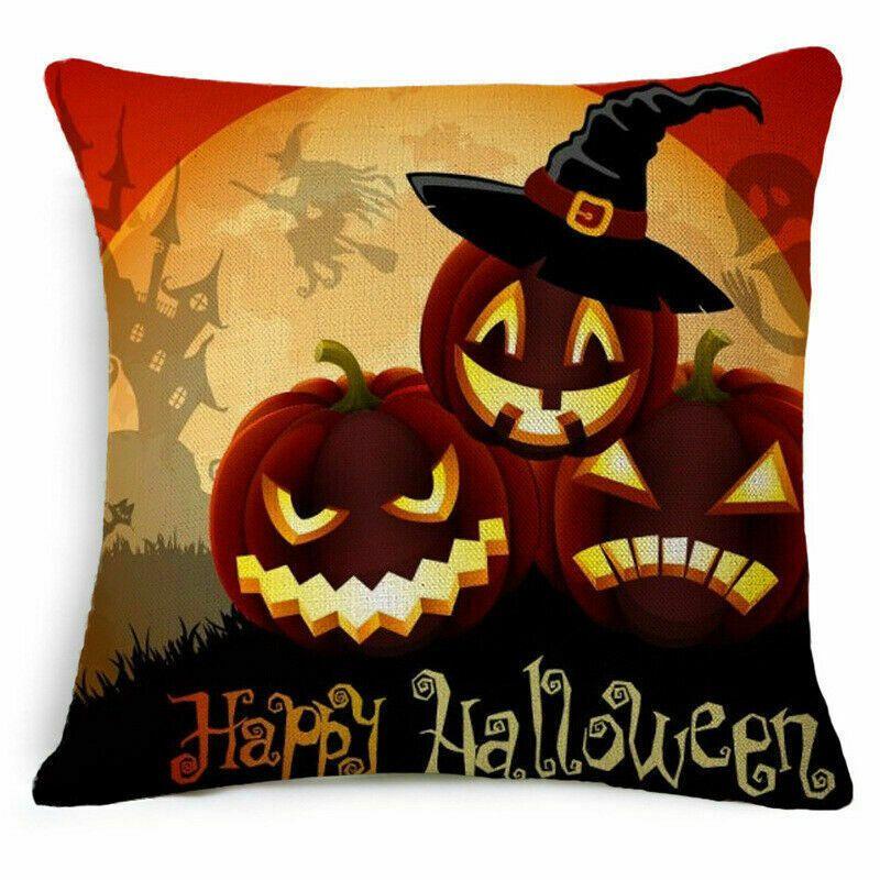 Cotton Linen Halloween Sofa Decor Cushion Cover With Stylish Pumpkin Design