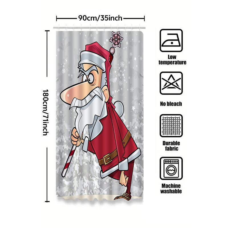 Tu Santa Claus Shower Curtain Christmas Holiday Bathroom Decor Festive Xmas Pattern Waterproof Fabric Home Decor Gift