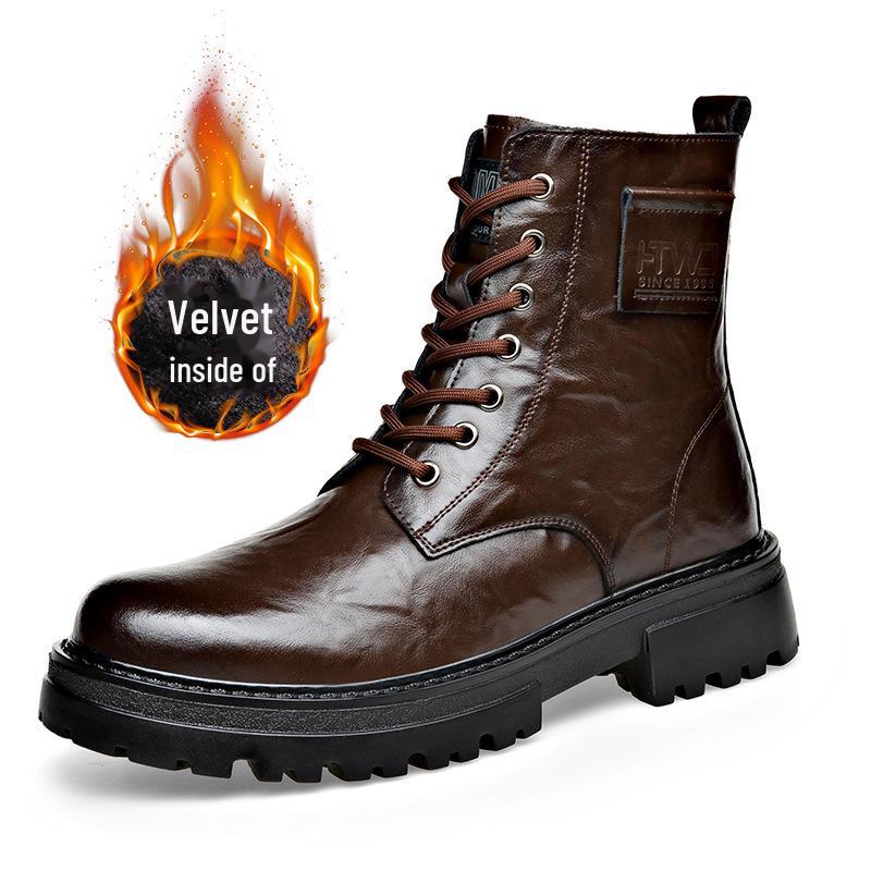 Men's Warm Leather Martin Boots: Trendy, High-Top, Side-Zip, Casual All-Match Style