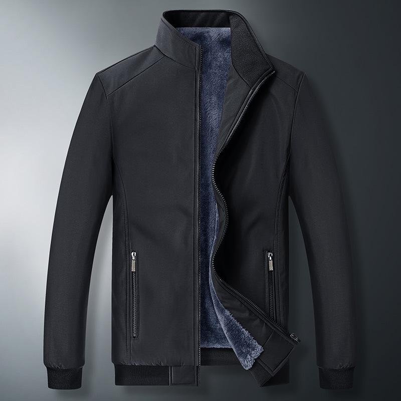 Men's Plus-Size Thick Fleece-Lined Stand Collar Jacket - Casual Fashion for Middle Age