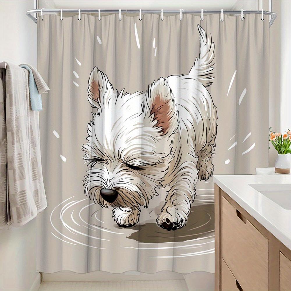 Süßer Westie Hund Duschvorhang 3D Cartoon Design Wasserabweisendes Gewebe Haustierliebhaber Thema Moderne Badezimmerdekoration