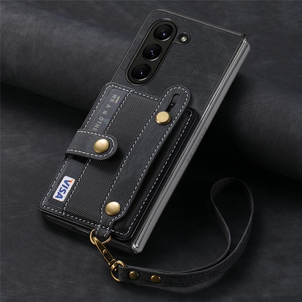 Samsung ZFold7/ZFold6 Leather Card Slot Case with Lanyard - Skin-feel PU Protective Cover