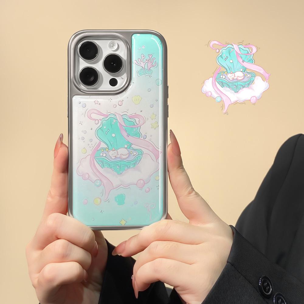 Applicable iPhone16promax Mobile Phone Case Ins Wind Shell Flower Water Condensation Apple 15 Electroplating Advanced 13/14