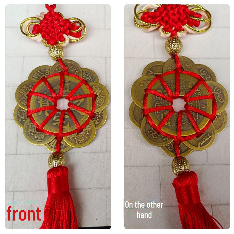 

Подвеска из медной сливы с цветком ручной работы и десятью императорскими монетами — китайская подвеска для автомобиля