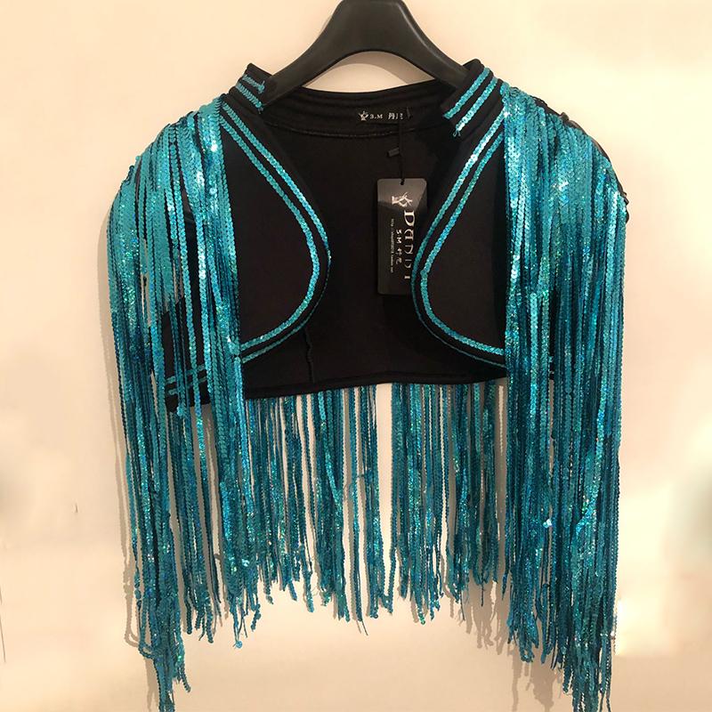 Costume da Cantante da Bar DS di Beyonce Uomo Trapano Lamé Frange Lunghissime Nappe Gilet Giacca Uomo Abbigliamento Rave Jazz Top con Paillettes DNV10064