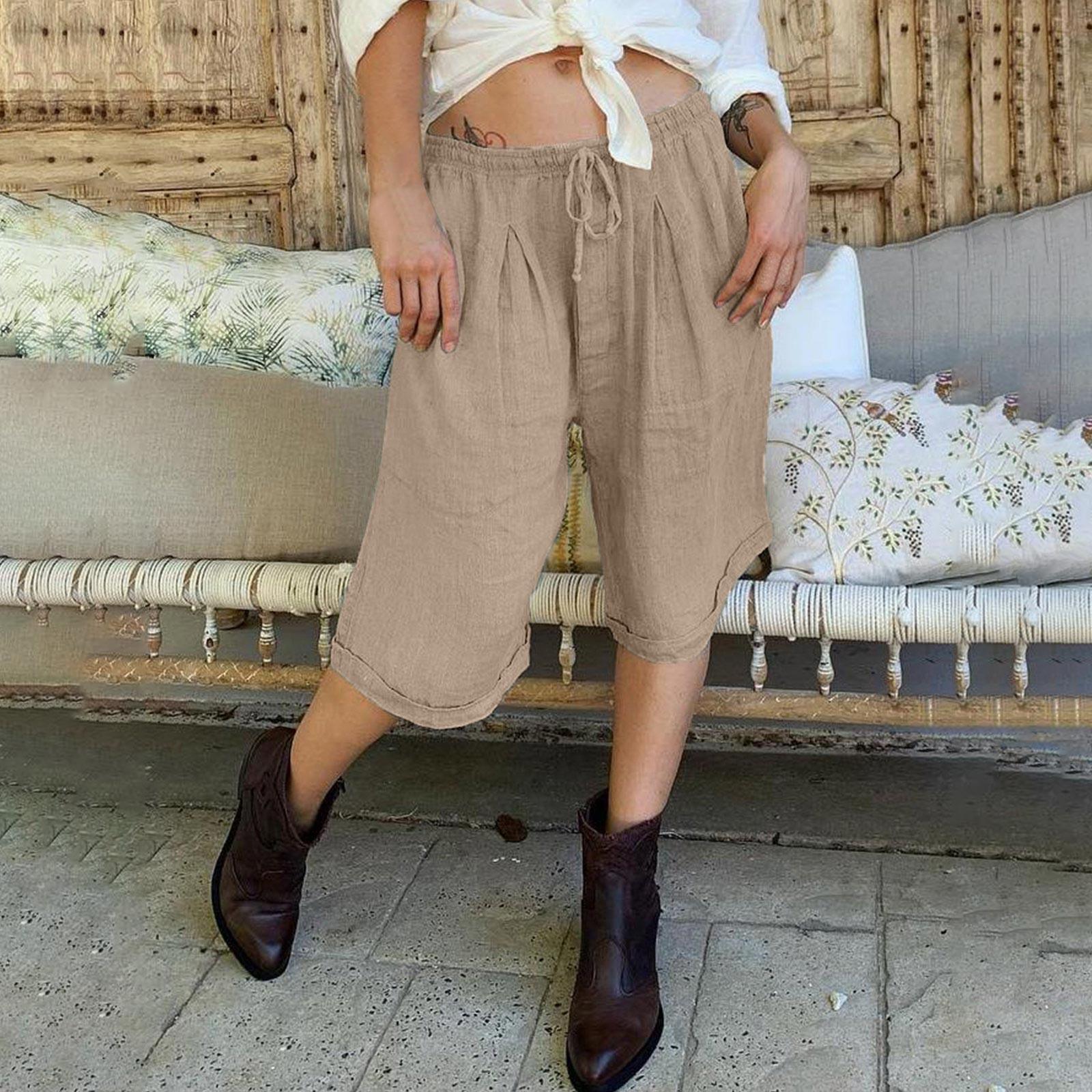 

Льняные шорты для женщин. Женские удобные хлопковые шорты с талией. Повседневные летние пляжные шорты. Удобные мягкие шорты. L хаки