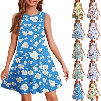 Girl Summer Dress Sleeveless Printed Color Casual Dress