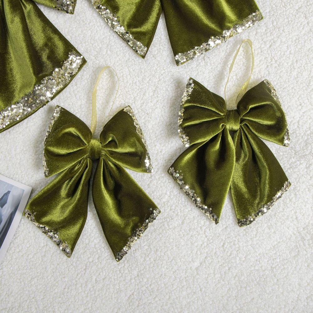 Green Christmas Bowknot Hanging Decoration Sequin Velvet Long Hanging Ribbon Sequin Bowknot Ornament Photo Props Multi-size
