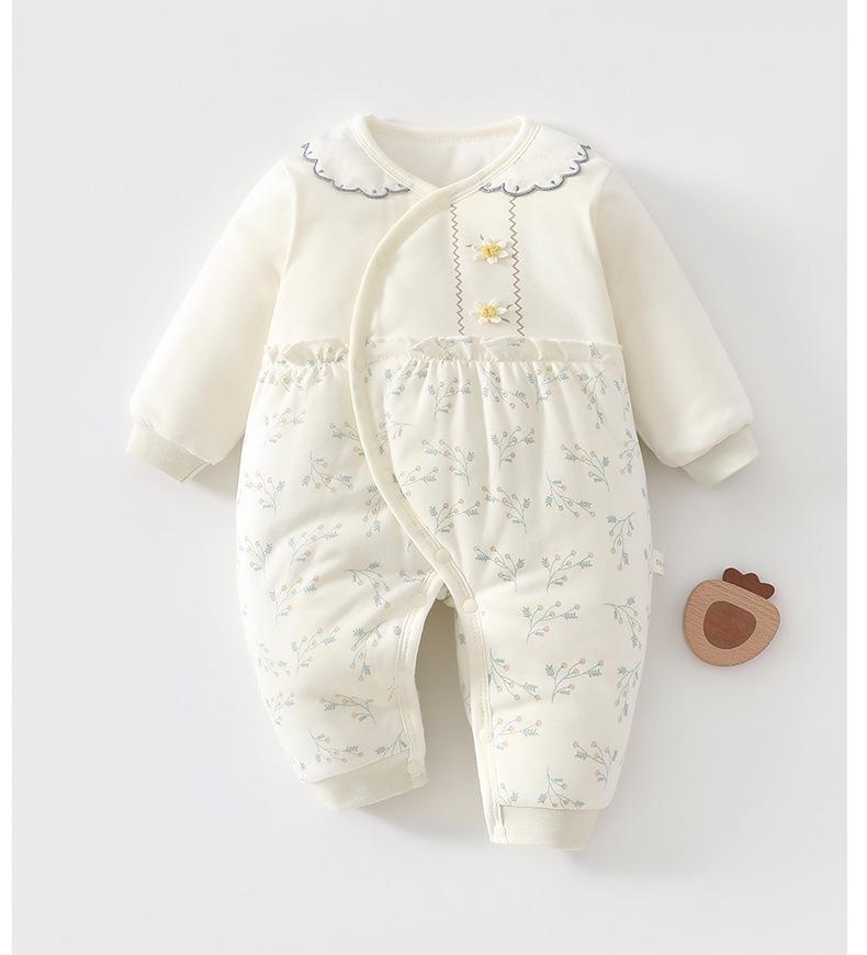 Autumn/Winter Baby Girl Cotton Jumpsuit - Thick, Warm Newborn Romper