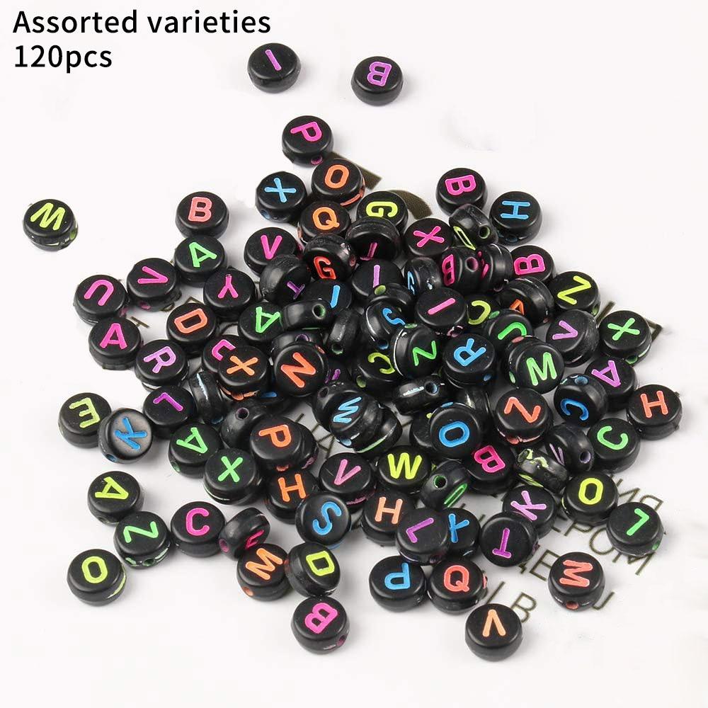 

110/220/450 шт. акриловые бусины в форме букв, буква 4 × 7 мм, цветные черные круглые бусины для браслета дружбы, набор для изготовления ювелирных изделий 110pcs разноцветный