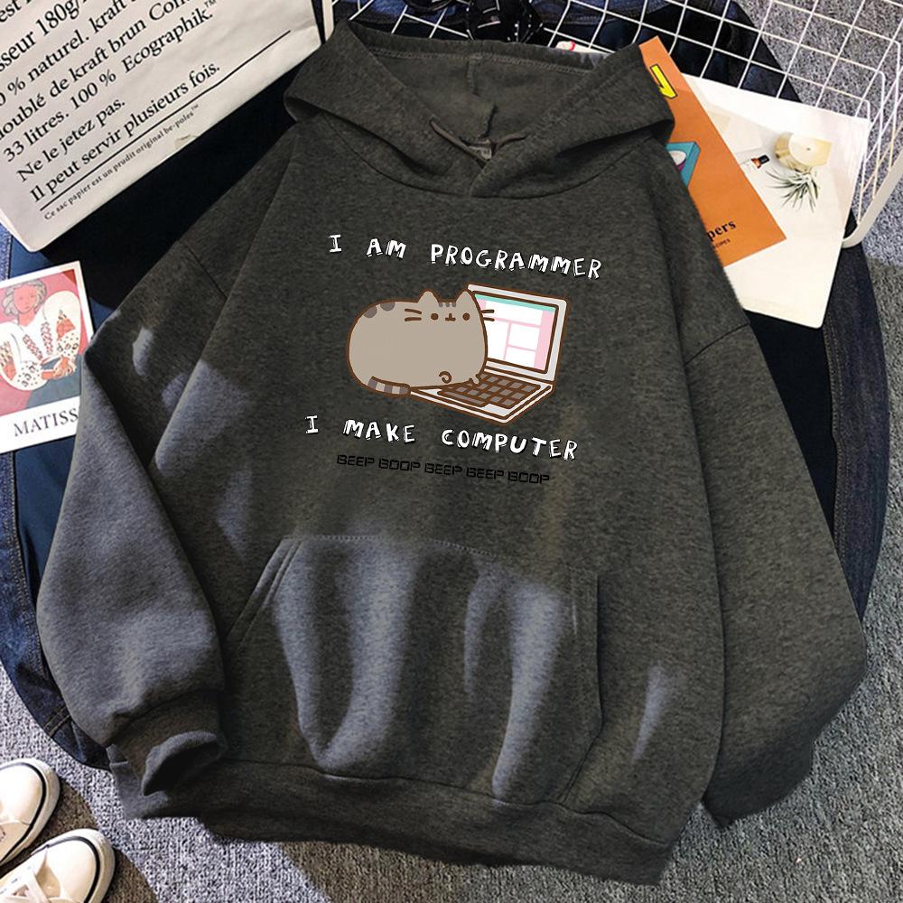 I Am Programmer I Make Computer Funny Cat Womens Hoody Pocke
