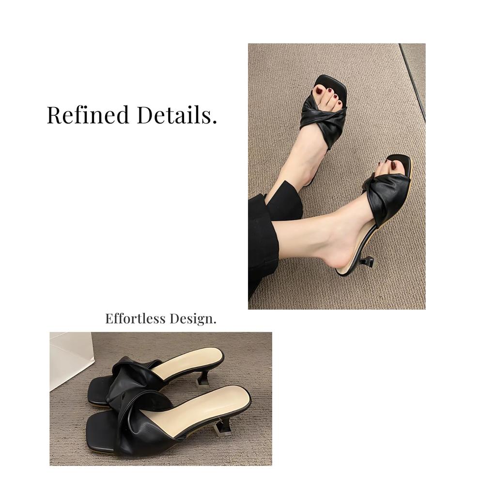 OZBERLI Mule Sandals with a 6cm and Thin Perfect for a and cute summer Features a design with a ribbon A Japanese shoe Women's Open-Toe Heel, Square,