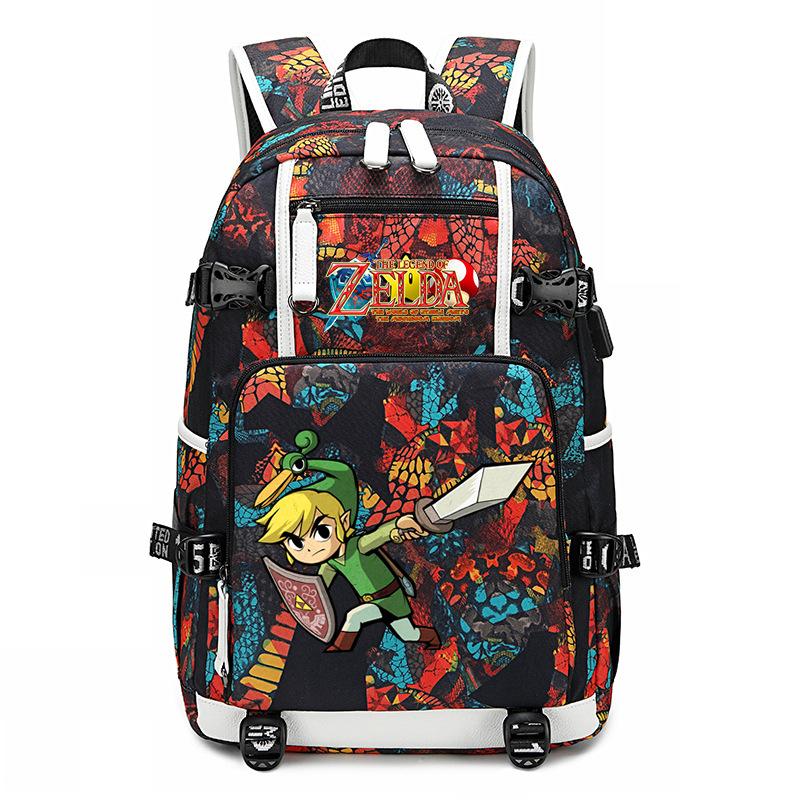 Zelda Zelda Plecak z Nadrukiem Akcesoria Outdoorowy Port USB Duża Pojemność Plecak Podróżny