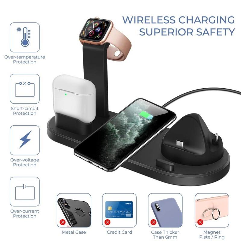 4 in 1 kabelloser Ladeständer für Apple Watch iPhone 14 13 12 11 Pro Max Airpods Pro Qi Schnellladegeräte Dockstation für Samsung S23 S22 Ultra