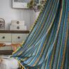 American Vintage Cotton Linen Curtain Bohemian Style Color Stripe Printing Curtain Living Room Semi-transparent Fringe Curtain
