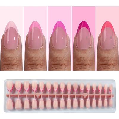 Skin Tones 32-Piece Stick-On Nail French Tip Press Stick Nail In Short Almond Shape Fingernails Extension Set