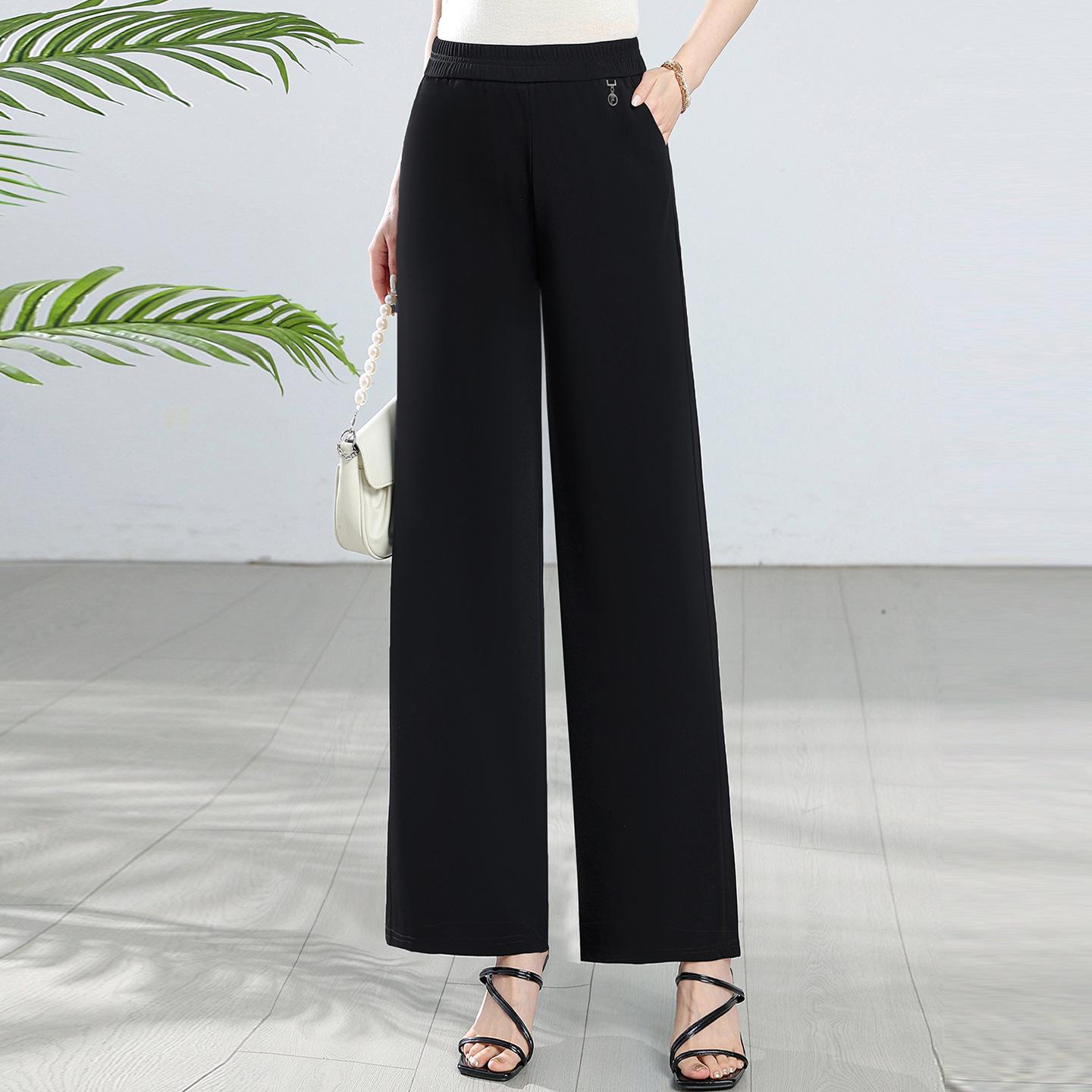 

Women s Summer Slimming Wide-Leg Pants: High-Waisted, Loose, Petite-Friendly, Straight-Leg Casual Style for Middle-Aged Moms XL чёрный
