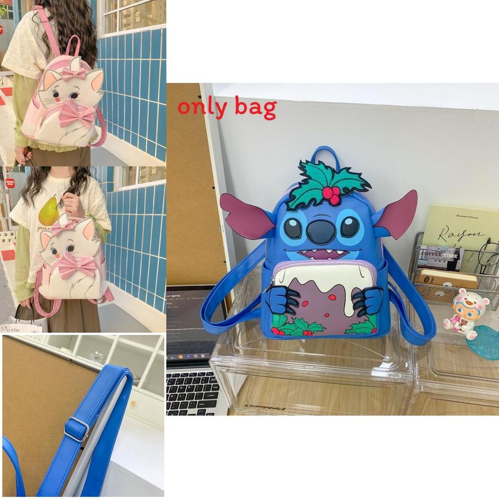 Cute Cartoon Bow Aristocats And Reading Stitch Design Student Backpack For Daily Use