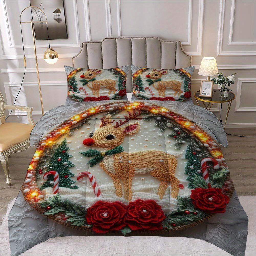 

Latacaca 3 предмета Рождественский набор одеял с оленями 260г толстое одеяло Набор Праздничный и уютный Пододеяльник Постельное белье 1 Одеяло + 2 Наволочки EU Twin(135x200cm)