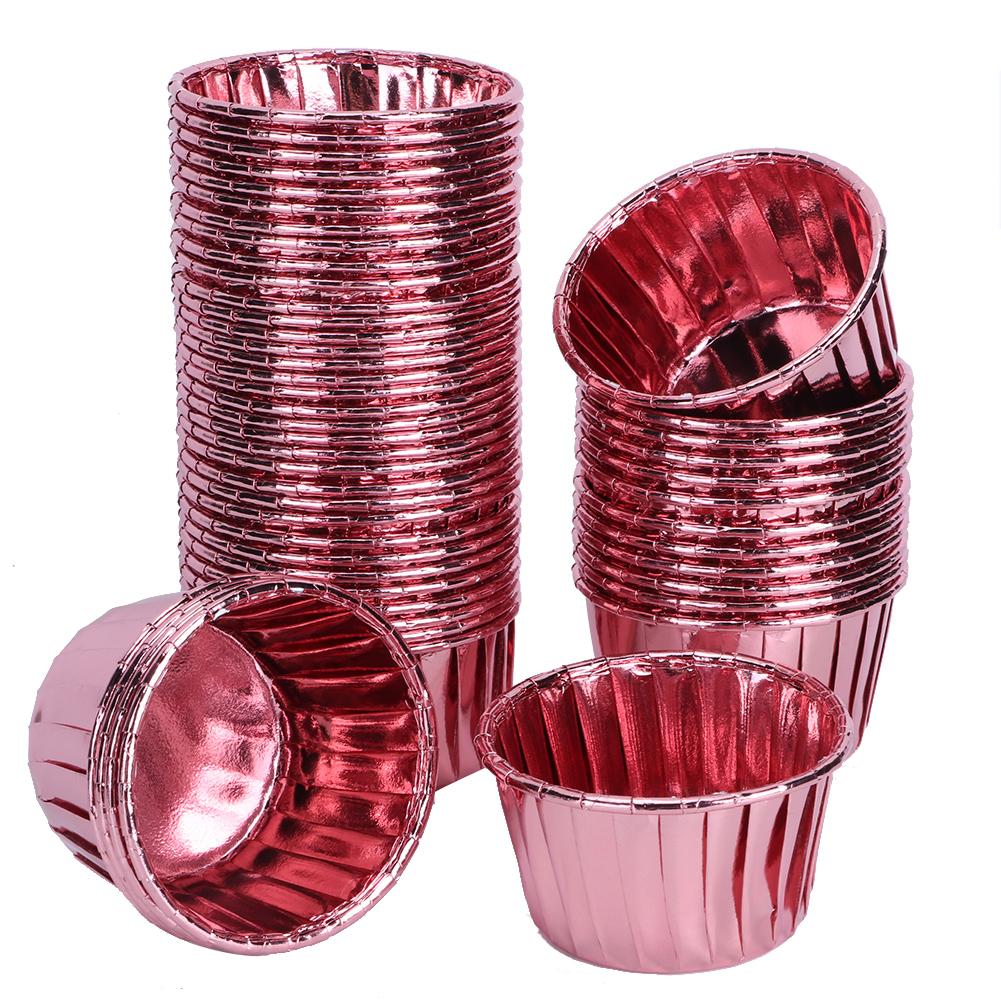 50 Bucăți Pahar de Hârtie Ondulat Față-Verso Rezistent la Căldură pentru Patiserie Copt Brioșe Prăjituri(Trandafir