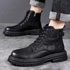 Martin boots men's autumn and winter warm British style retro men's velvet men's leather shoes high-top tooling boots 2025