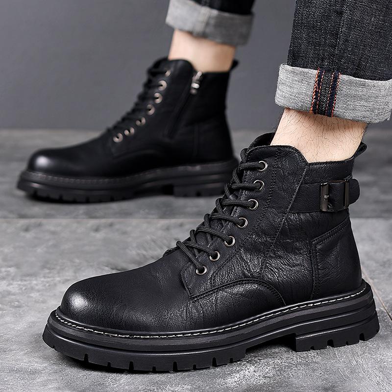 Martin boots men's autumn and winter warm British style retro men's velvet men's leather shoes high-top tooling boots 2025