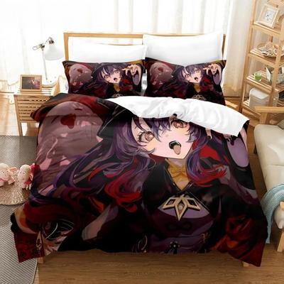 Hu Tao Genshin Impact Gioco Copripiumino 3D Set Biancheria da Letto Piumone Federe in Lino Decorazioni per la Casa Singolo Matrimoniale Twin King Queen
