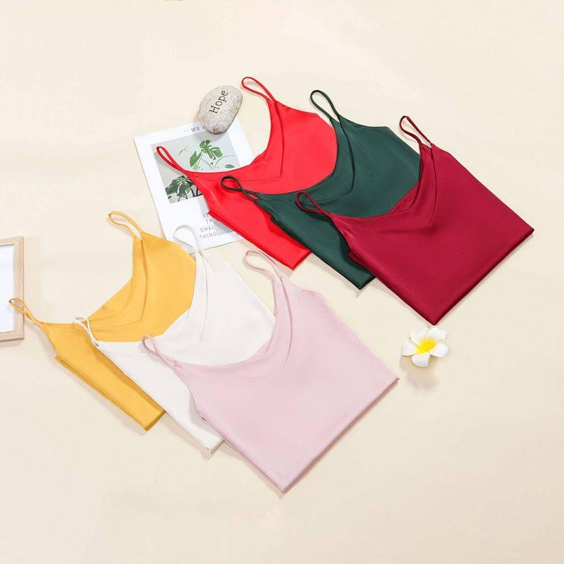 Silk Camisole for Women, V-Neck Spring/Summer Top, Trendy Base Layer, Stylish Acetate Outerwear Tank Top