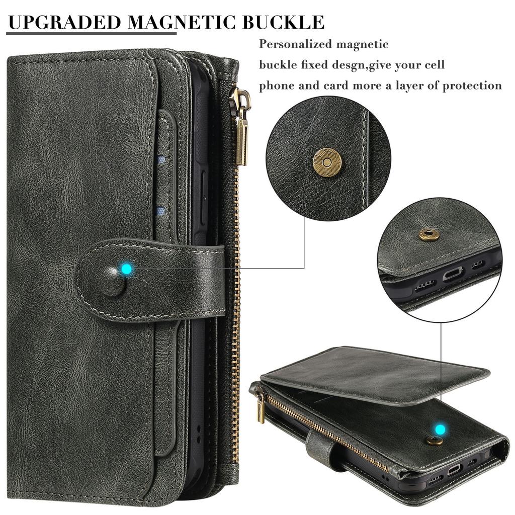 2 v 1 Odnímateľné magnetické puzdro-peňaženka pre iPhone 15 14 13 12 11 Pro Max Peňaženka s držiakom na karty, zipsom, vreckom na drobnosti Preklopný kryt