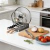 Kitchen Pot Lid Storage Rack Removable Drip Tray Stainless Steel Multifunctional Pot Lid Organizer for Kitchen Countertop