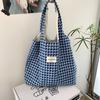 Korean Refreshing Lake Blue Shopping Bags Fashion Plaid Handheld Shoulder Bag Student Class Cloth Bag