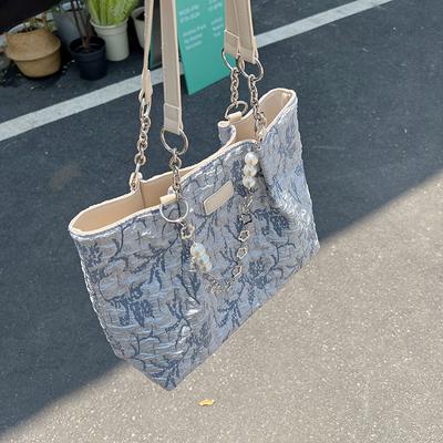 Bolso Tote de Mujer de Gran Capacidad Tela Jacquard Bolso de Lona Nuevo Estilo Estudiante Universitario Desplazamiento Bolso de Mano Bolso de Hombro
