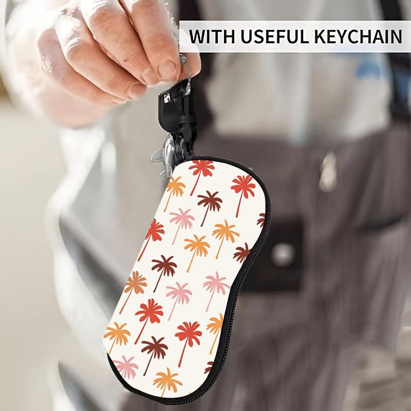 Rose Printed Sunglasses Case Portable Zipper Eyeglasses Pouch with Keychain Carabiner Waterproof Storage Bag Glasses Holder