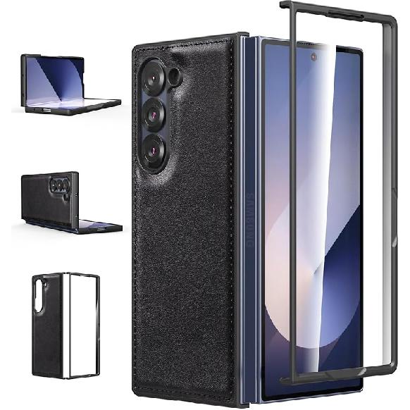 Foluu Case for Samsung Galaxy Z Fold 6, with Front Built-in Screen Protector, PU Leather + Hard PC Shell Ultra Thin Slim Durable Protective Phone