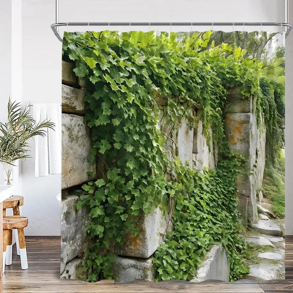 Modern Garden Landscape Shower Curtain Flower Plant Courtyard Bathroom Decoration Polyester Fabric Bathtub Shower Curtain