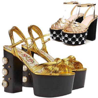 Marca de Lujo de Moda Sandalias de Plataforma Metálica de Moda de Verano para Mujer Talla Grande 34-42 Tacón Super Alto Fondo Grueso Remache Fiesta Zapatos de Mujer