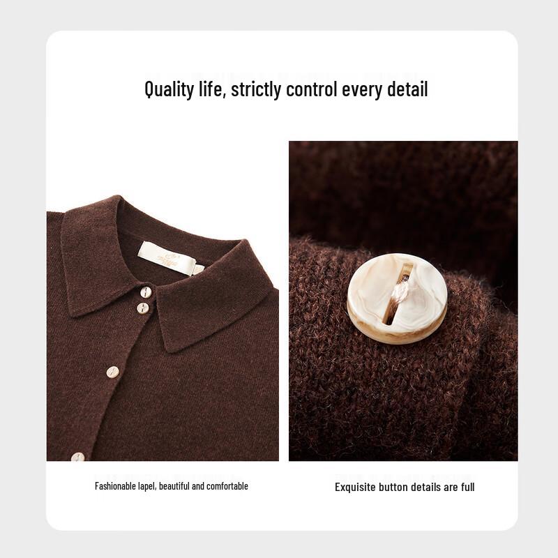 TUHUANG Women's Pure Wool Knitted Shirt Collar Sweater