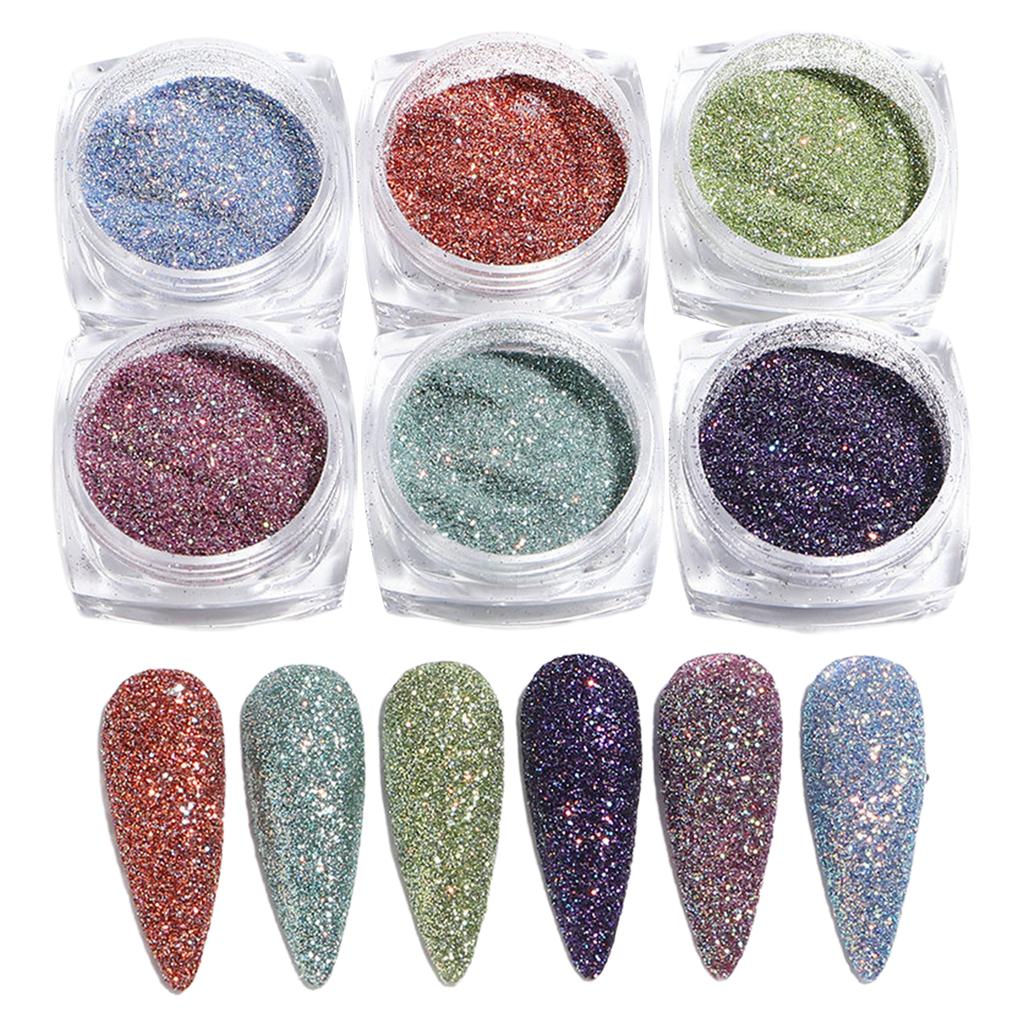 6 Color Nail Powder Set Holographic Glitter Nails Glitter Nail Powders Nails Art Decorations Perfect for Beautiful Nails